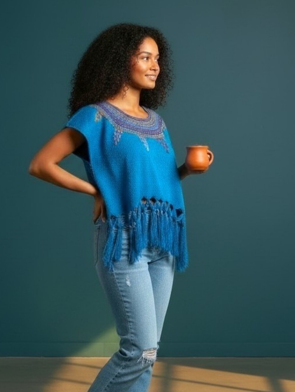 Mexican Embroidered Huipil Rebozo Cropped Top Blouse Shirt Fringed
